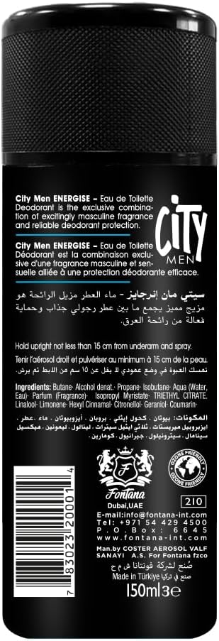 City Men Energise بخاخ مزيل عرق أو دو تواليت للجسم - 150 مل
