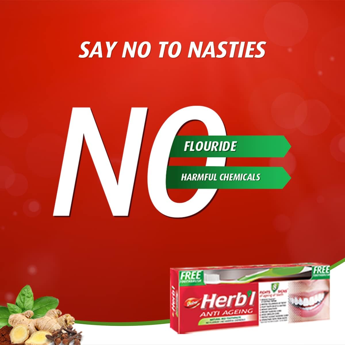 Dabur Herbal Anti-Ageing Natural Red Toothpaste (150g + Toothbrush)