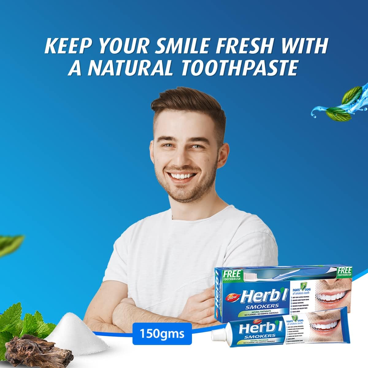 Dabur Herbl Smokers Natural Toothpaste (150g + Toothbrush)