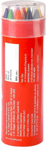 Faber-Castell Erasable Plastic Crayons – 14 Colors in Cylinder Tube