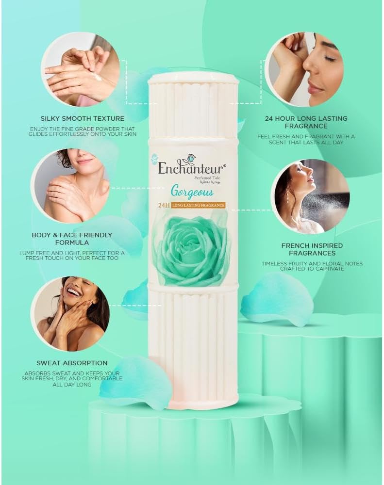 Enchanteur Gorgeous Talc, Fragrance Powder, 125g