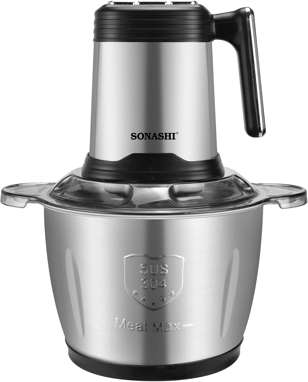 Sonashi Multi-Chopper with Powerful Motor with Capacity 3L | Mincer-Grinder Function, Stainless Steel Body with Handle and Cutter Pole | Sharp Blade for Effective Chopping 500W SMC-24S Black/Silver