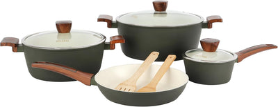 Delcasa Aventurine 9-Piece Non-Stick Ceramic Coated Cookware Set – Dark Green, DC3435