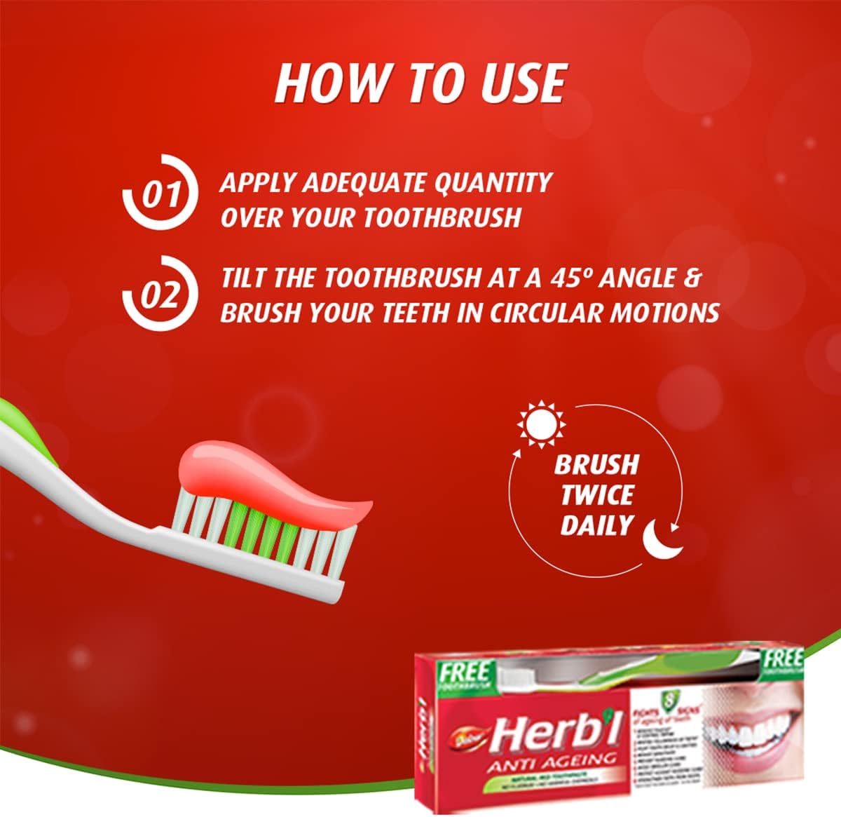 Dabur Herbal Anti-Ageing Natural Red Toothpaste (150g + Toothbrush)