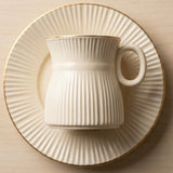 Hamid 12-Pcs Ceramic Cup & Saucer Set | 6 Cups + 6 Saucers | Light Cream with Gold Rim