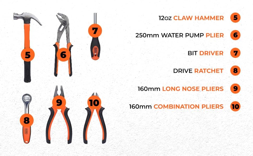 Black & Decker 108 Pieces Hand Tool Kitfor Home & Office Orange/Black BMT108C