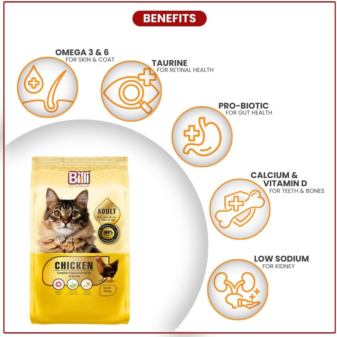 Billi Adult Cat Food – Chicken Flavour, 500 g