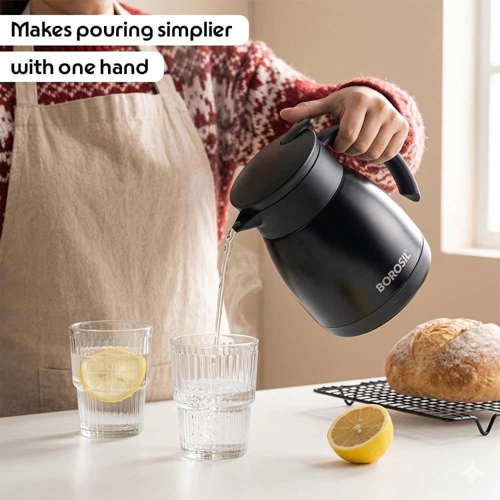 Borosil Insulated Stainless Steel Vacuum Flask Carafe, 500 ml, Black