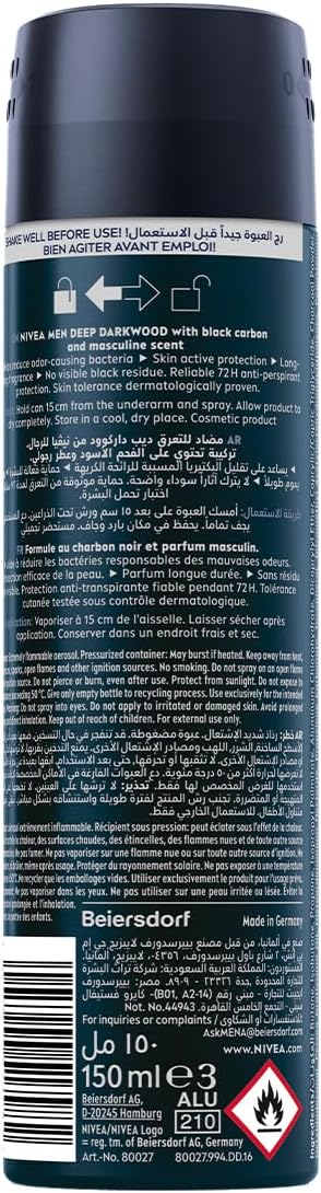 Nivea Men Deep MaxxTech Darkwood Deodorant Spray with Black Carbon 150ml
