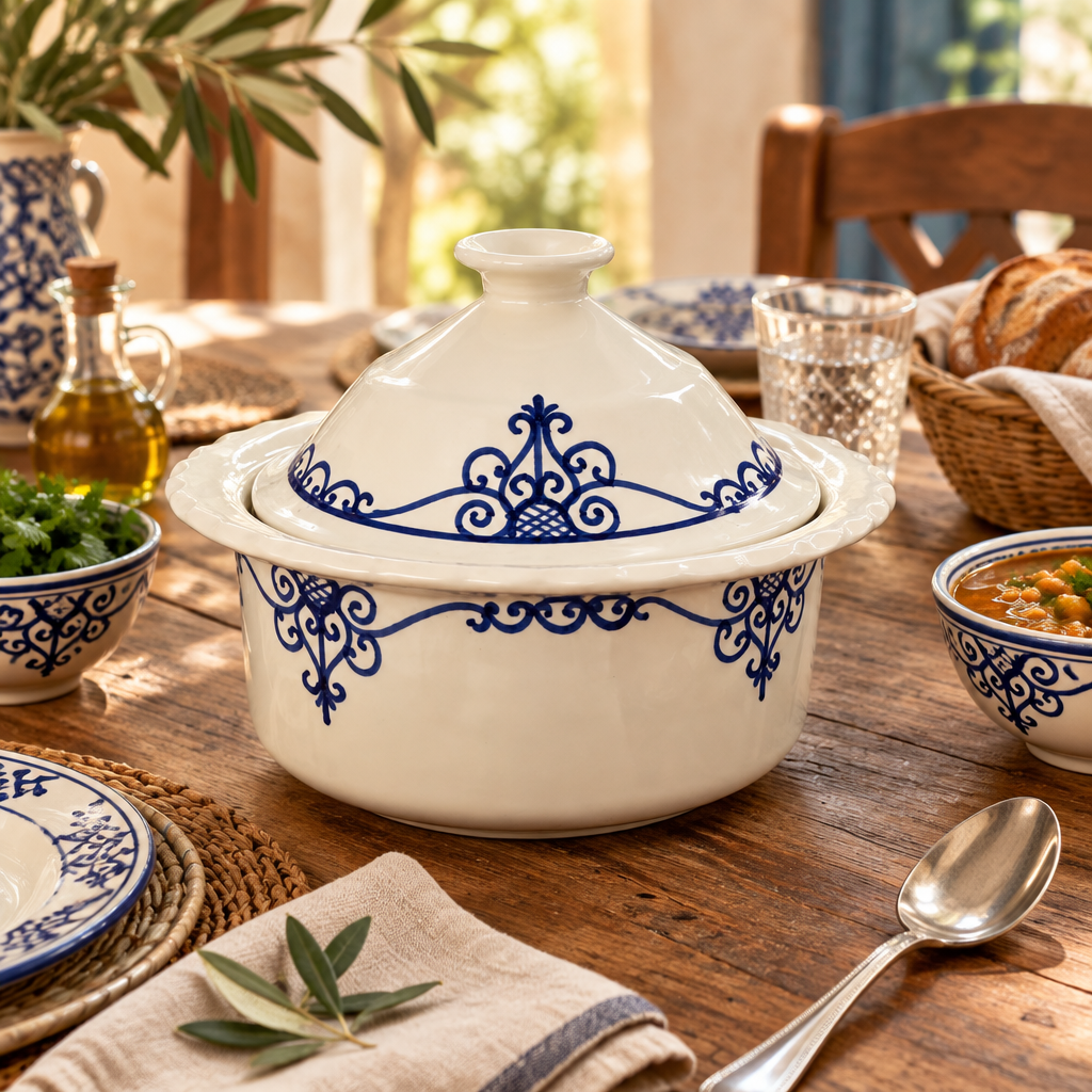 Slama Ceramic Soup Bowl with Lid Off-White - 25x10cm