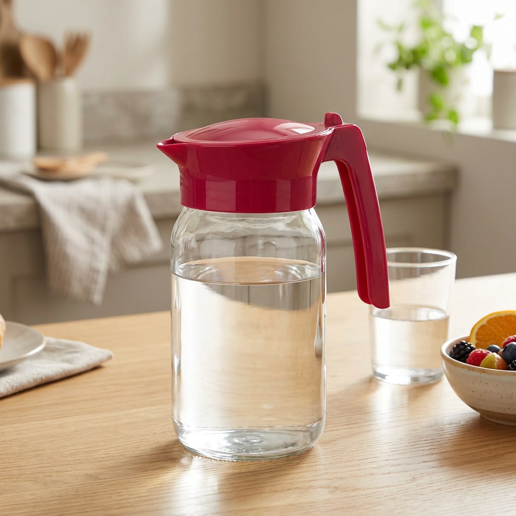 Titz Glass Jug with Plastic Lid Deep Pink – 1 Litre