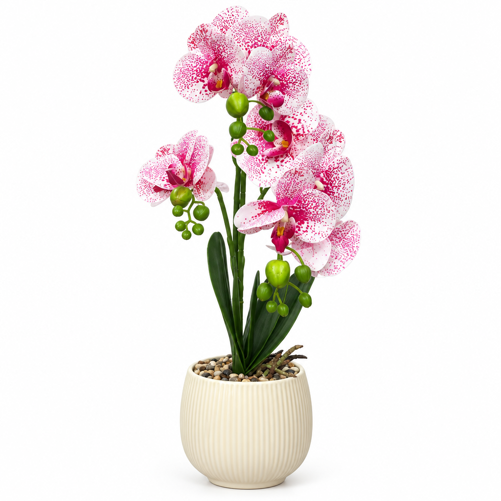 Artificial Orchid Flower Plant with Ceramic Pot Pink & White - 40cm
