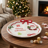 Ceramic Christmas Candy Plate with Bow Design - 21cm