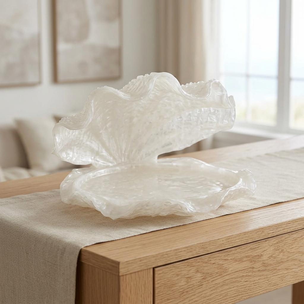 Resin Shell-Shaped Decorative Tray Pearl White – 33×25cm