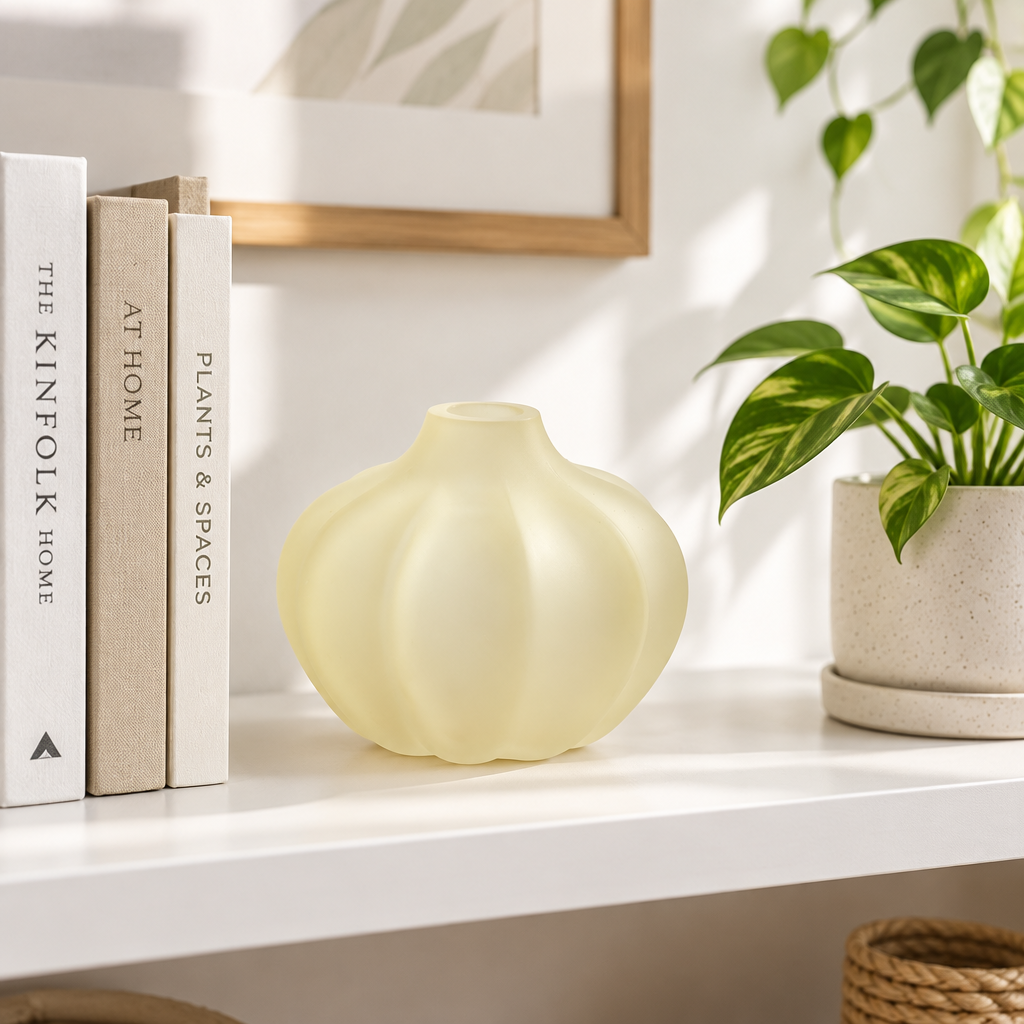 Ribbed Design Glass Vase Cream  - 10cm