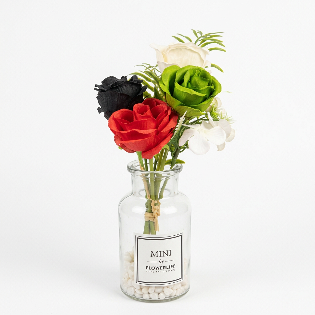 Zeem Artificial Flowers with Glass Vase - 22cm