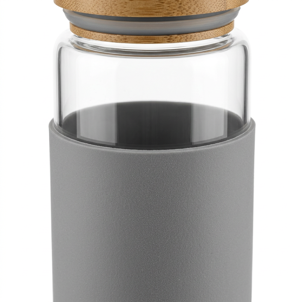 Glass Water Bottle with Silicone Cover Grey – 1 Litre