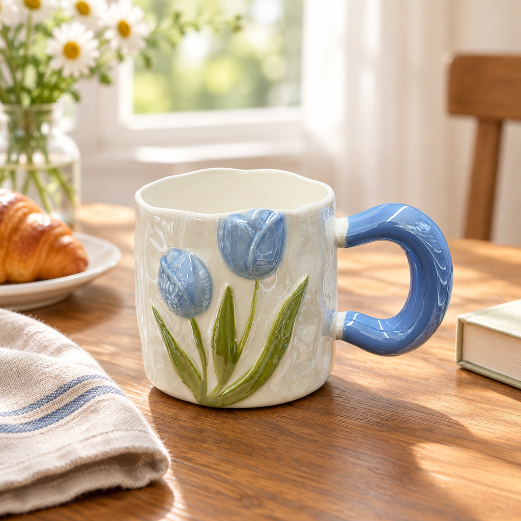 Ceramic Mug with Blue Handle - 400ml