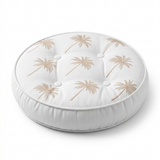 Round Tufted Cushion with Palm Tree Design White & Beige - 40cm