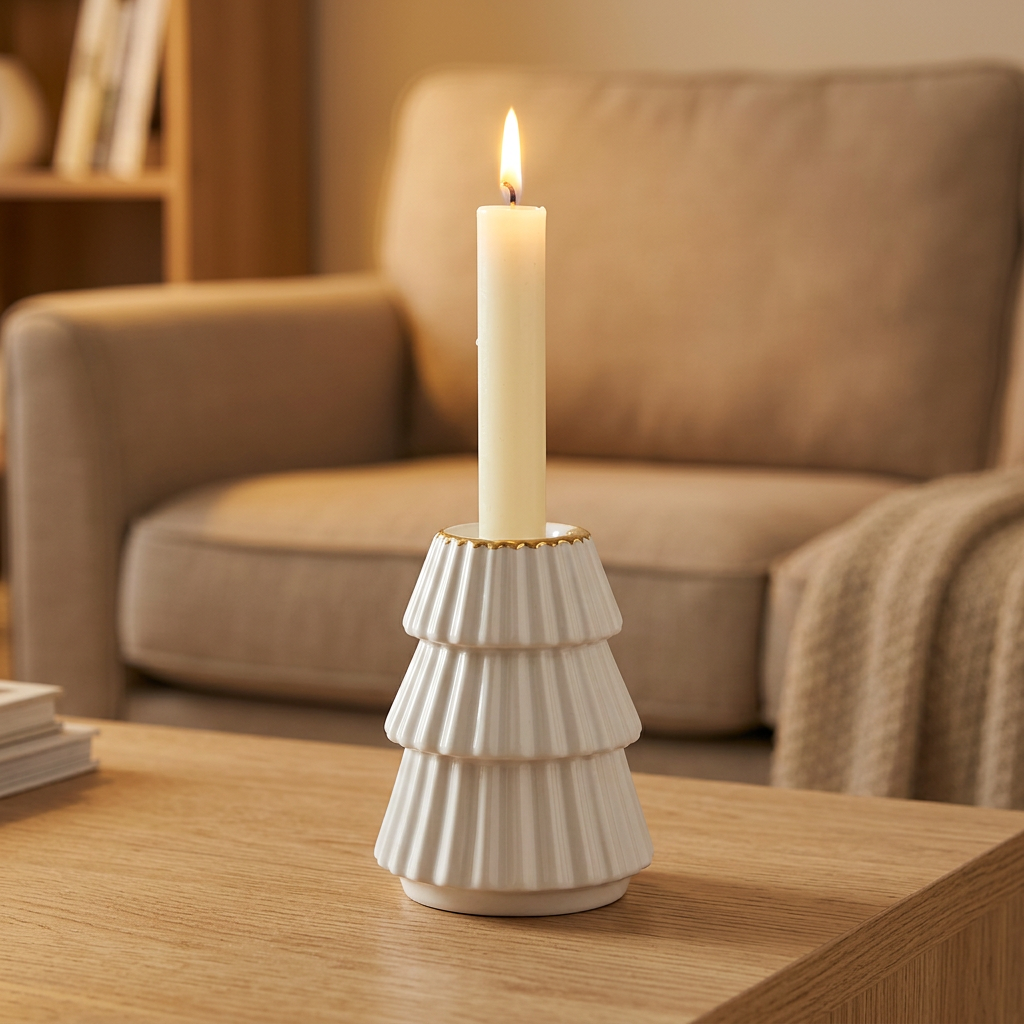 Ceramic Candle Holder White – 10cm