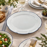 Luhpar Ceramic Oval Platter White with Blue Rim - 35.8x25cm