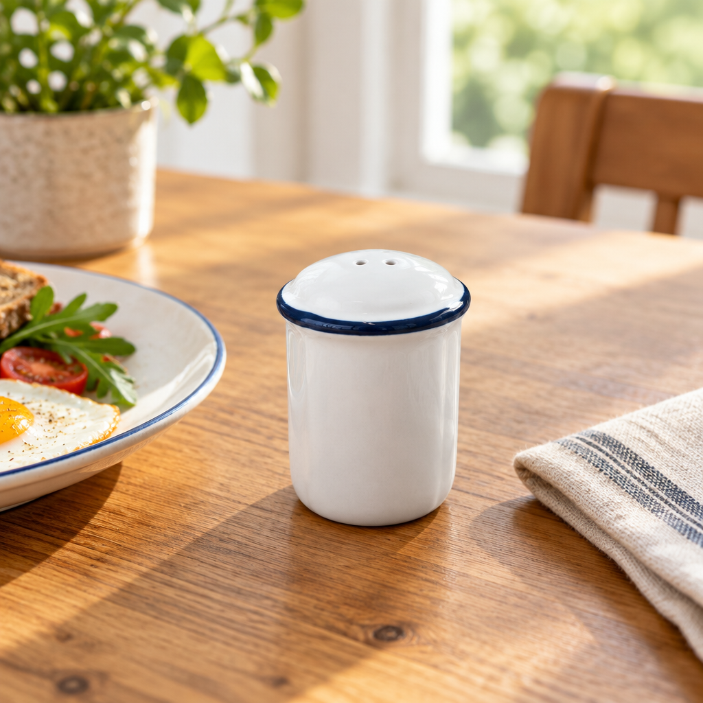 Luhpar Ceramic Salt & Pepper Shaker Bottle White with Blue Rim - 8cm