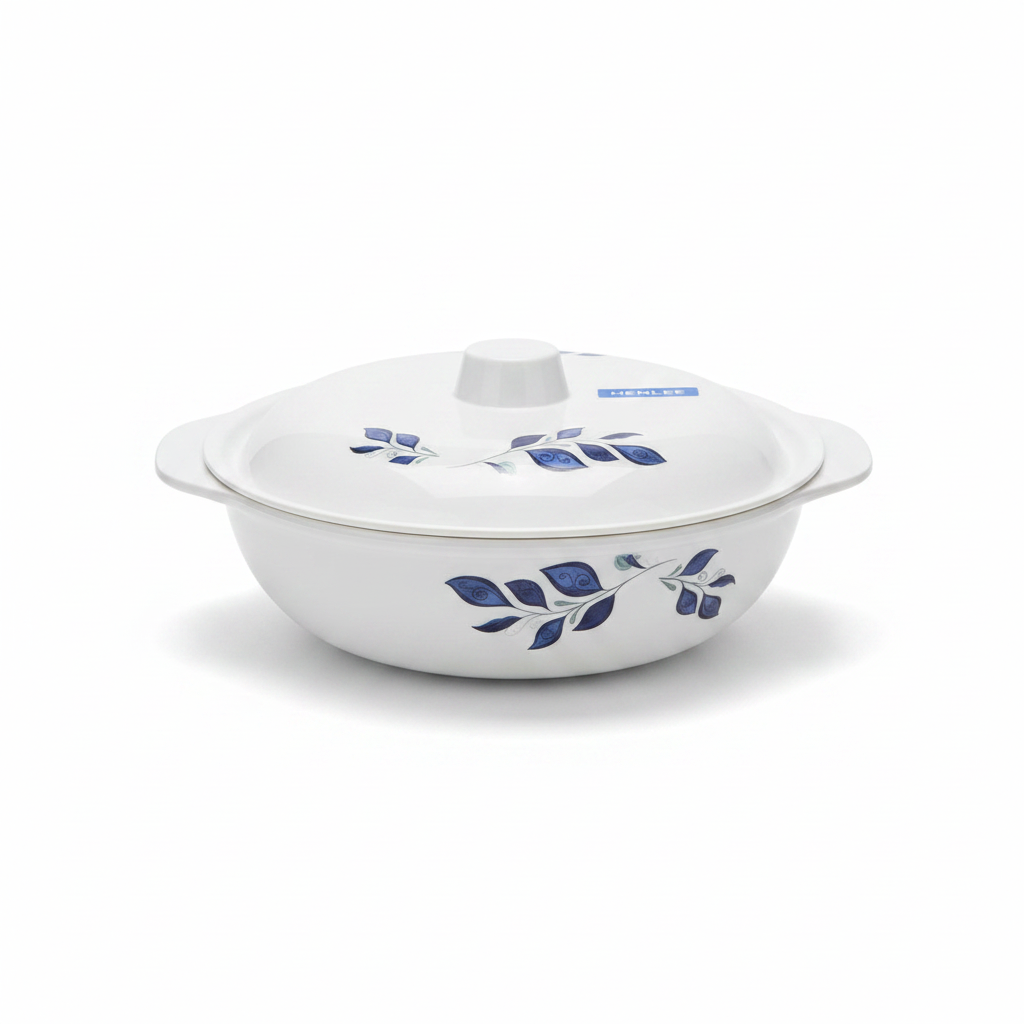 Henlee White & Blue Melamine Bowl with Lid - 10 Inch