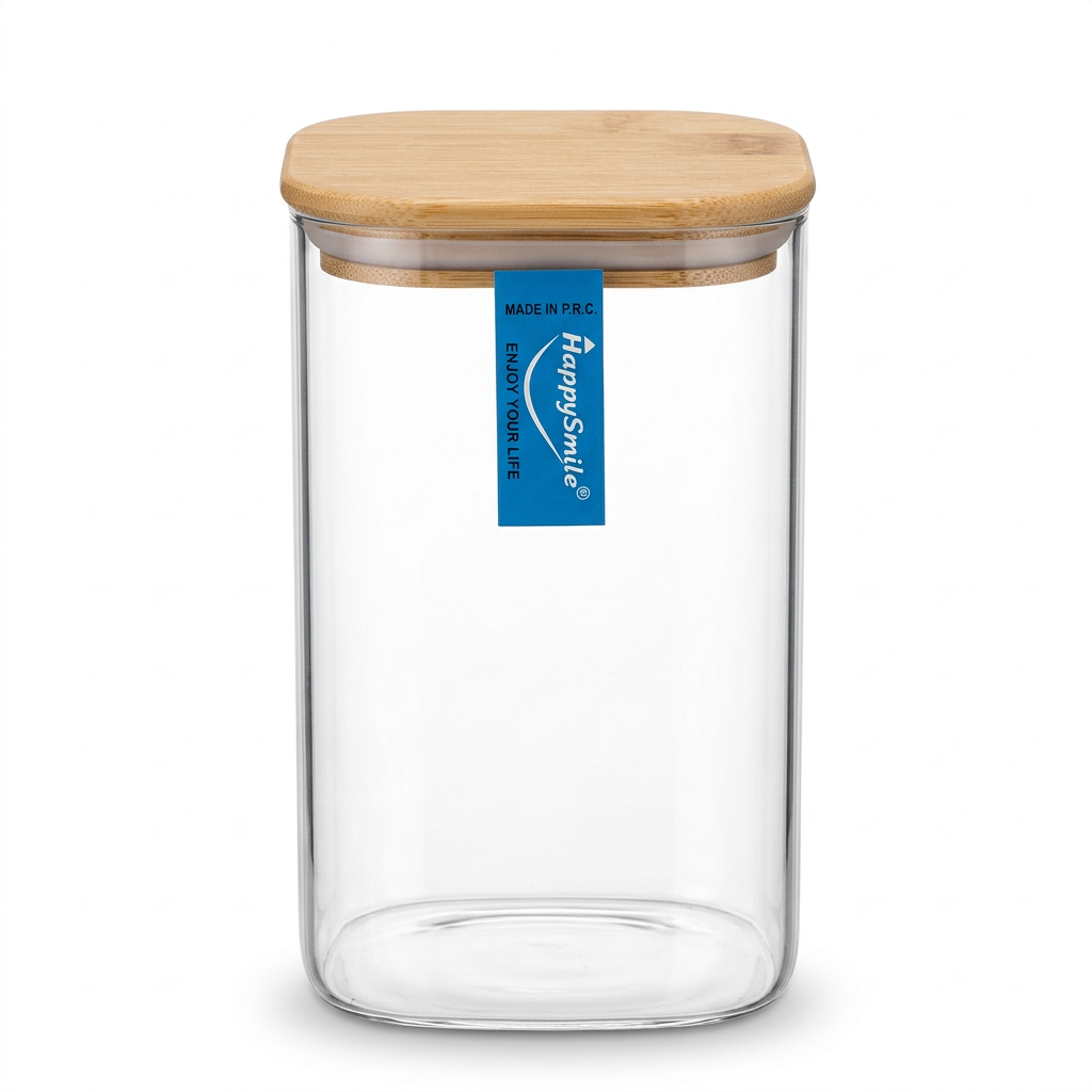 Happysmile Glass Storage Jar with Bamboo Lid - 750ml