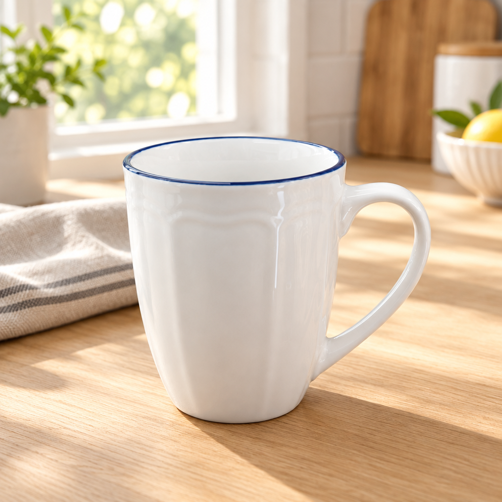 Luhpar Ceramic Mug White with Blue Rim - 350ml