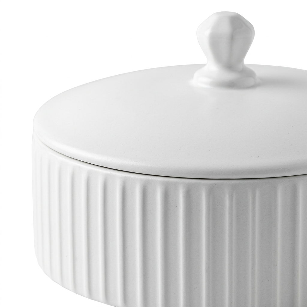 Hamid Ceramic Candy Pot with Lid White - 18cm