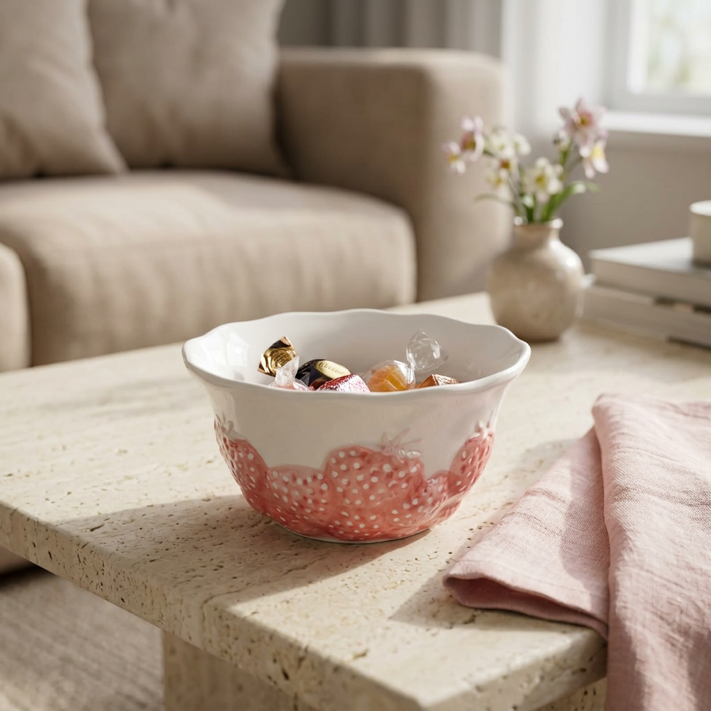 Luhpar Ceramic Bowl with Pink Strawberry Design - 4.5 Inch