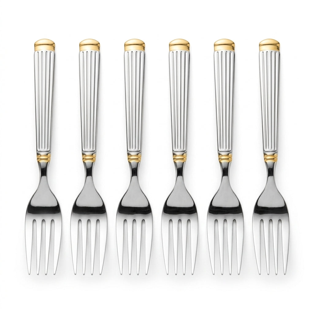 Stainless Steel Fork Set of 6 – 15cm Silver & Gold Accent