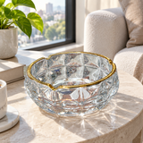 Diamond Glass Ashtray with Golden Rim - 15cm