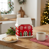 Ceramic Christmas House Candy Jar with Lid - 10×9cm