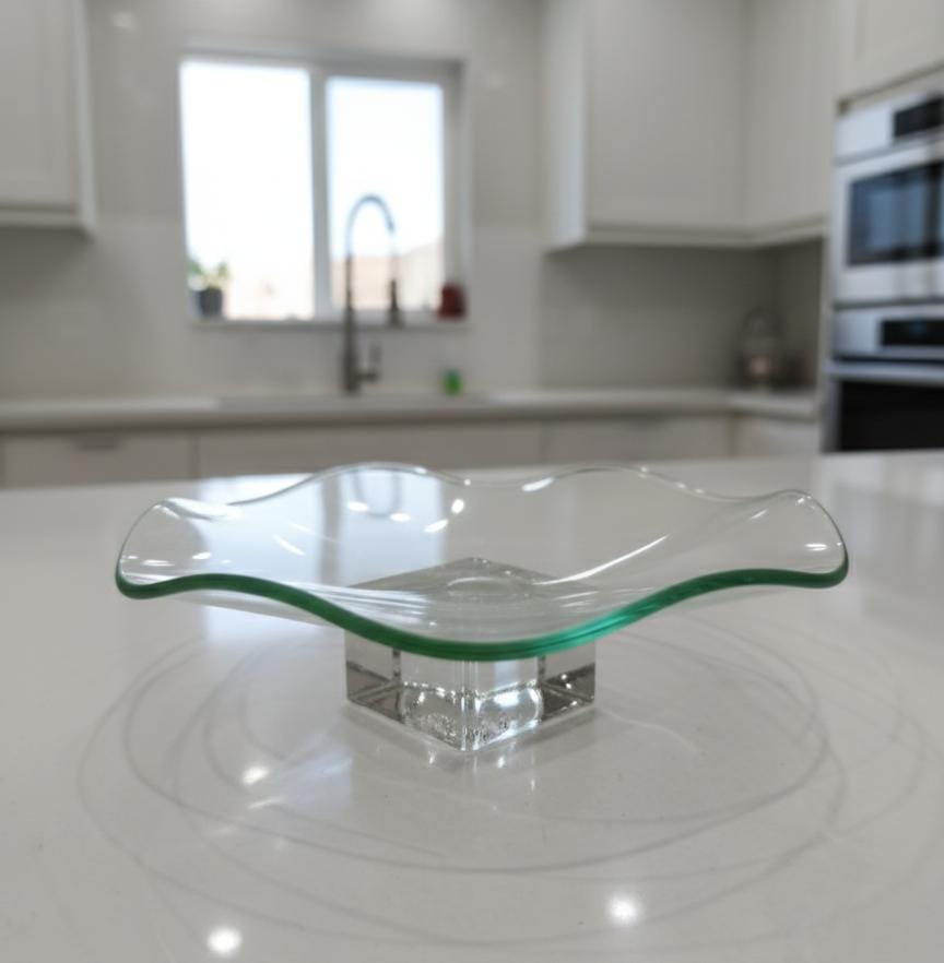 AKDC Round Glass Serving Tray – 19×5 cm Transparent Design, Perfect for Serving Sweets, Snacks & Fruits