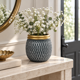 Ceramic Flower Vase Dark Grey with Gold Rim - 9×9cm