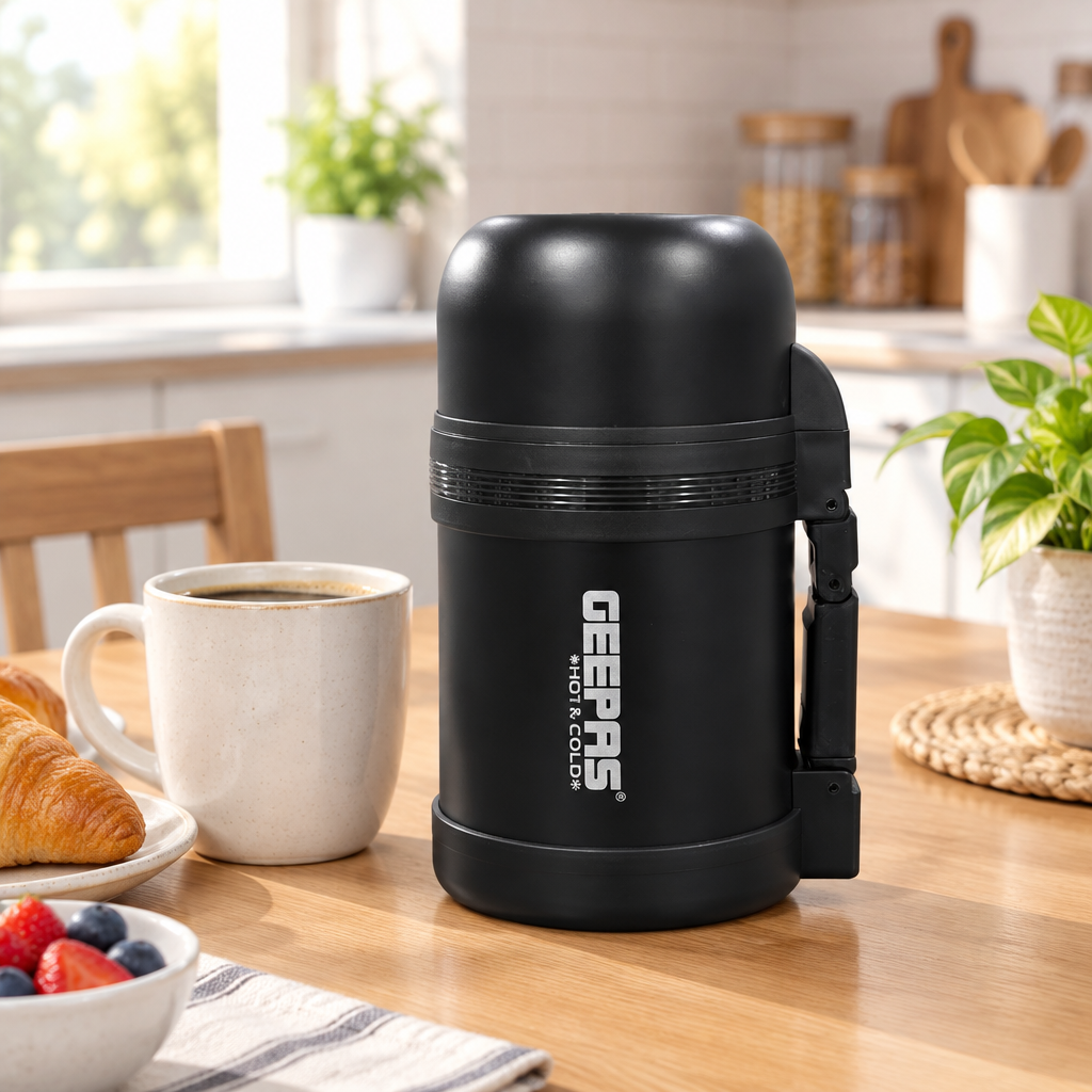 Geepas Stainless Steel Vacuum Flask Black - 600ml