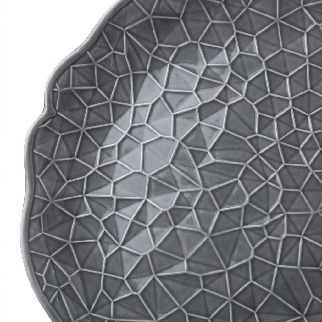Ceramic Plate with Geometric Pattern & Scalloped Edge Grey – 27cm