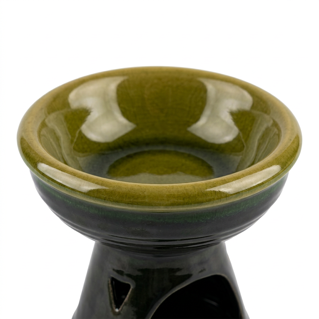 Ceramic Oil Burner Olive Green & Black - 12×12cm