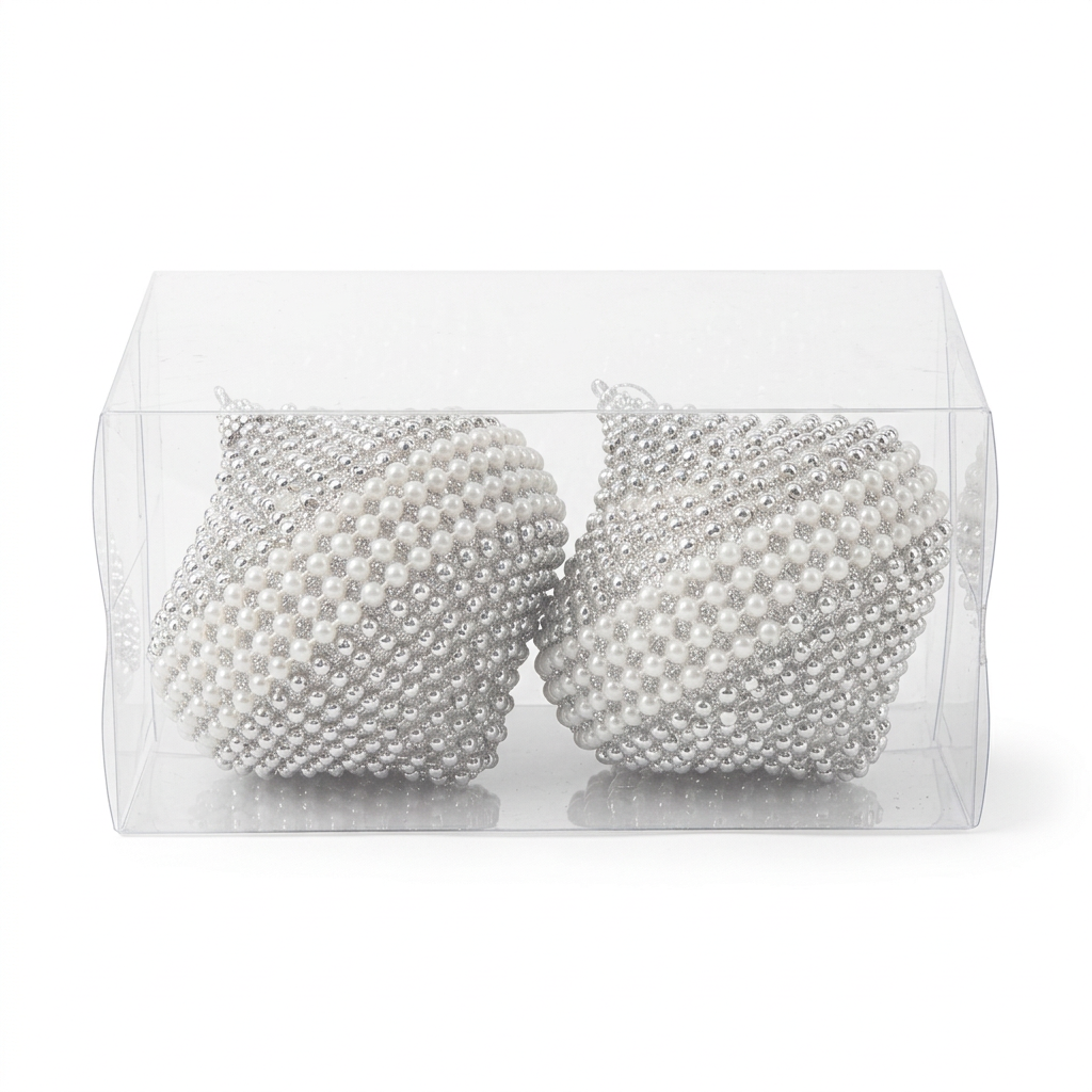 Plastic Christmas Hanging Balls 2 Piece Silver - 10cm