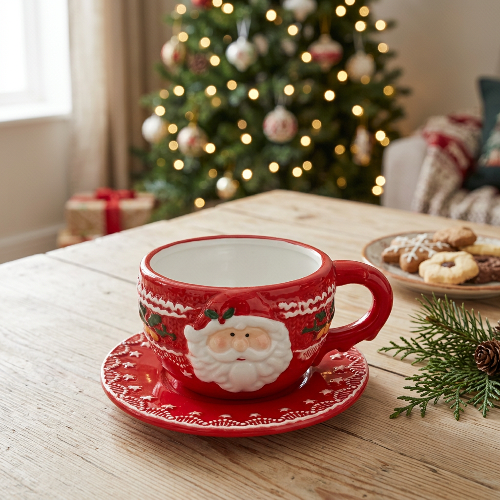 Ceramic Christmas Santa Cup and Saucer Set - 300ml