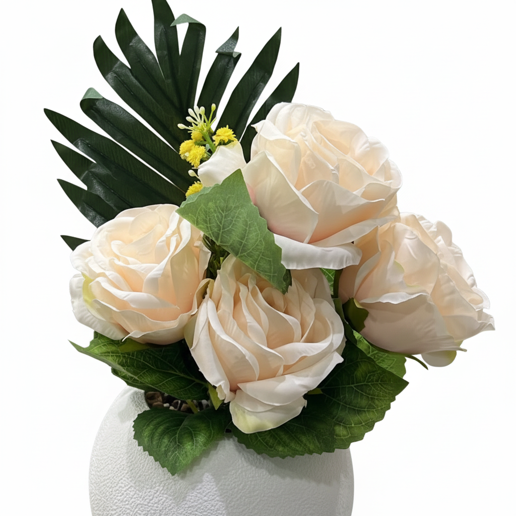 Artificial Flower Plant Cream with White Plastic Pot - 30cm