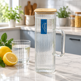 Happysmile Ribbed Glass Jug with Wooden Lid - 1 Litre