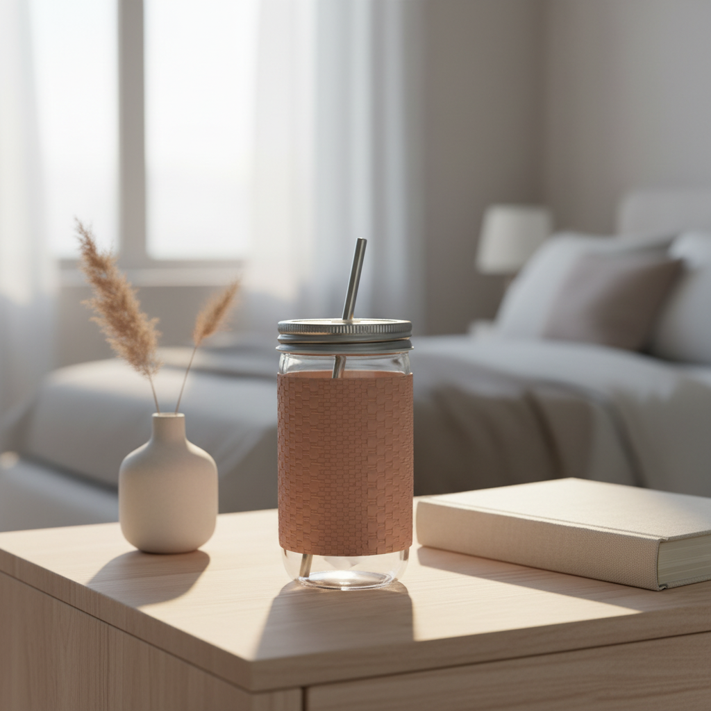 Glass Bottle with Straw Beige - 410ml