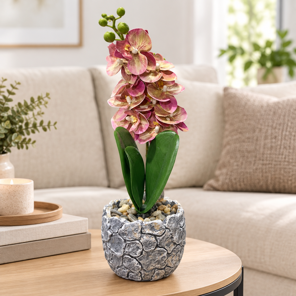 Artificial Orchid Flower Plant with Ceramic Pot Dusty Pink - 40cm