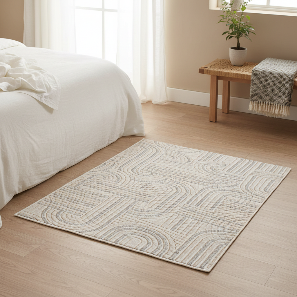 Carpet Ivory with Taupe & Light Grey Abstract Pattern