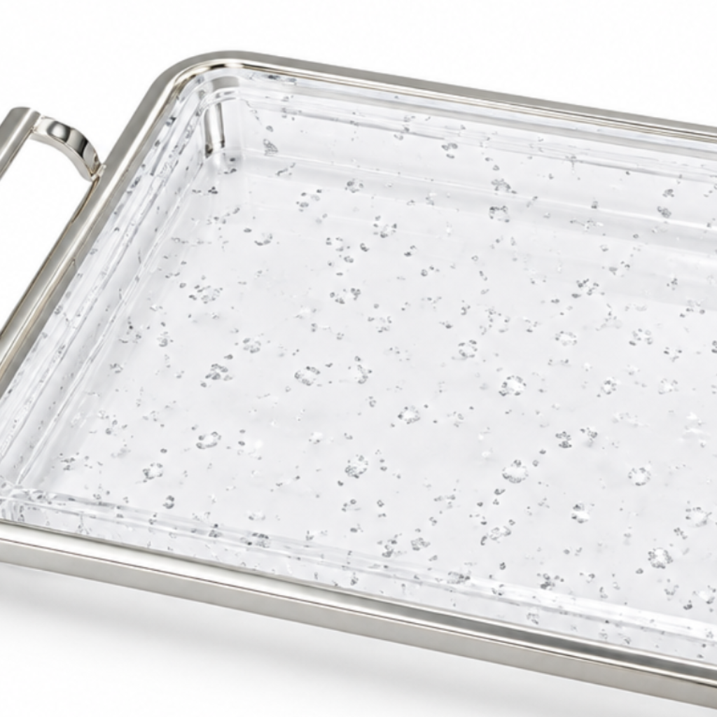 Mayflower Acrylic Serving Tray with Silver Metal Handles - 45×30cm