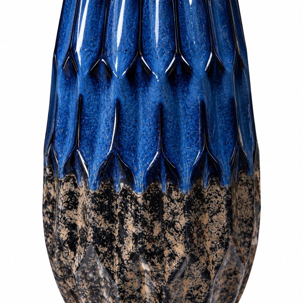 Ceramic Flower Vase Blue with Textured Beige - 32cm