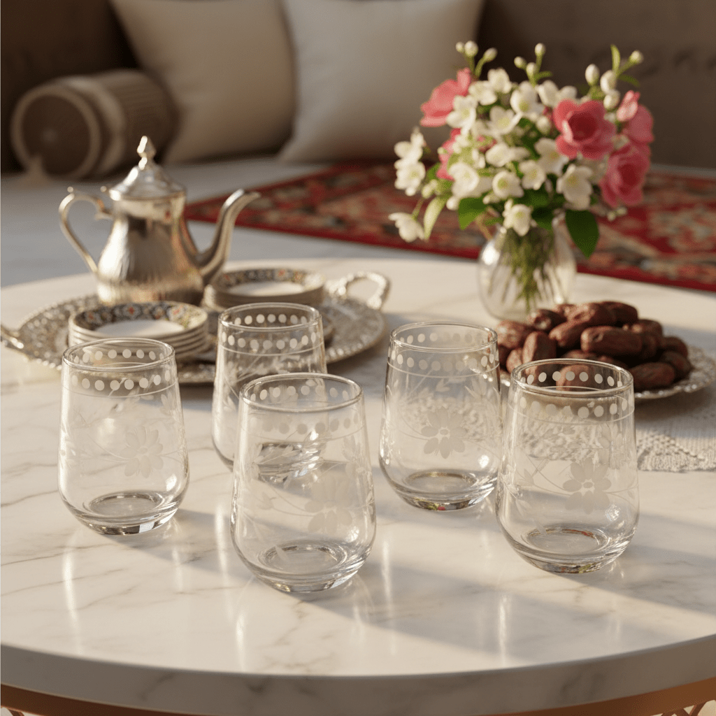 6PCS Clear Etched Floral Glass Tumbler Set – 10.5×8 cm - Al Kabayel Discount Centre6PCS Clear Etched Floral Glass Tumbler Set – 10.5×8 cmDrinkware SetsAKDCAl Kabayel Discount Centre
