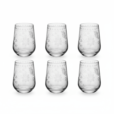 6PCS Clear Etched Floral Glass Tumbler Set – 10.5×8 cm - Al Kabayel Discount Centre6PCS Clear Etched Floral Glass Tumbler Set – 10.5×8 cmDrinkware SetsAKDCAl Kabayel Discount Centre